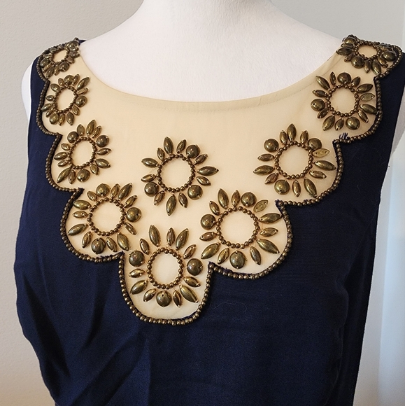 Lilly Pulitzer Navy Dress with Gold Beaded Neckline. Size 6. VGUC - Picture 5 of 6